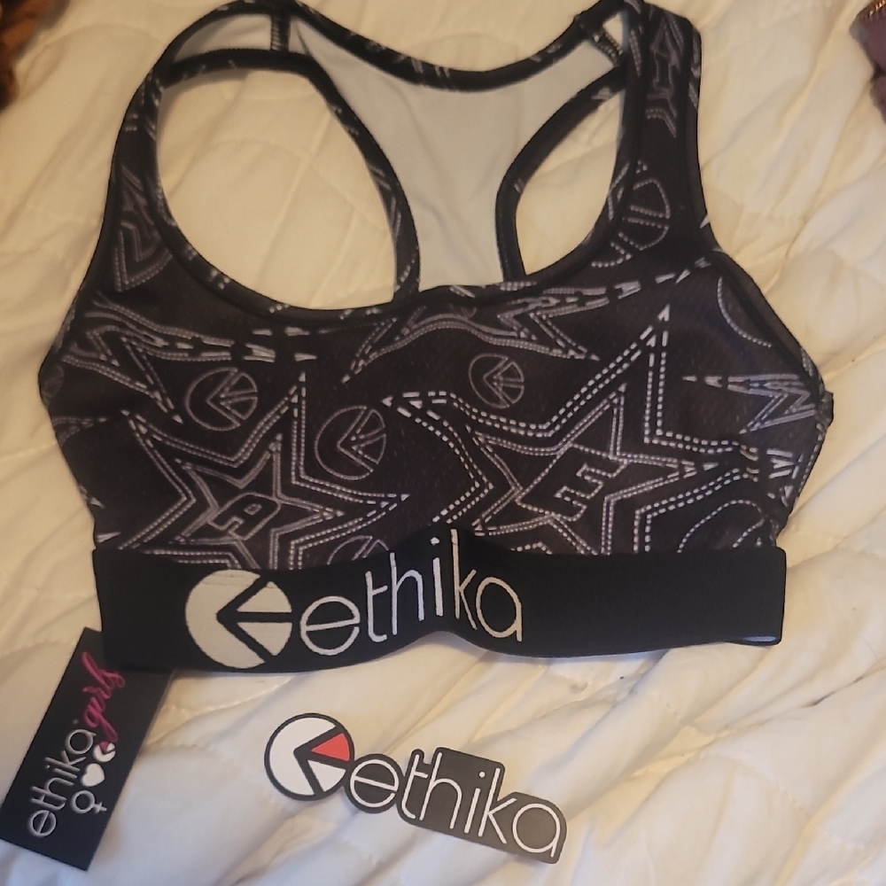 Ethika Star Patterned Black and White Sports Bra